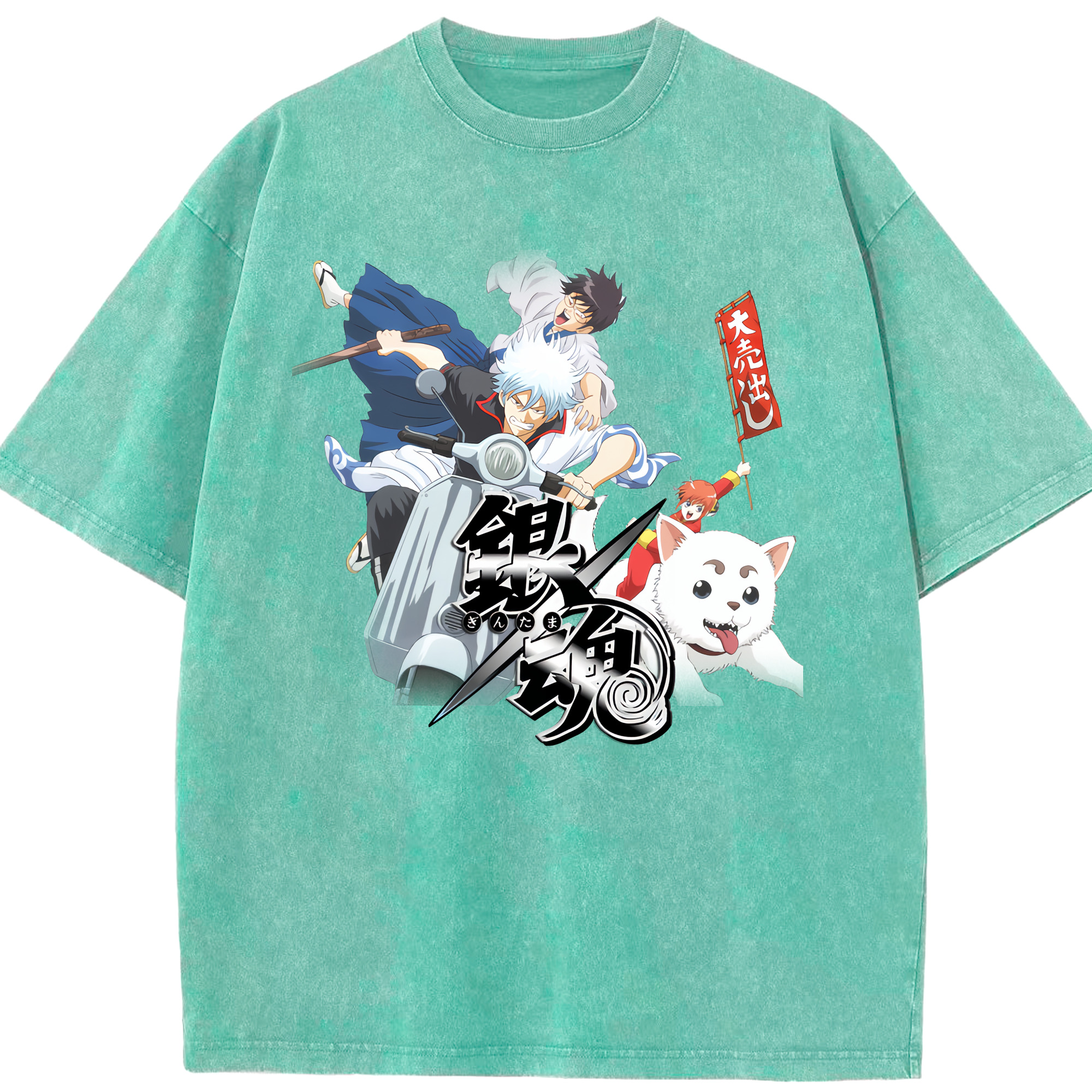 （画像用） ぎんたま 坂田銀時（さかたぎんとき） 神楽 志村新八（しむら しんぱち） GINTAMA Sakata Gintoki Kagura Shimura Shinpachi 綿100% ヴィンテージ風 半袖Tシャツ（フロントプリント）